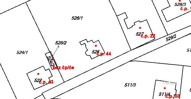 Černý Dub 44, Homole na parcele st. 525 v KÚ Homole, Katastrální mapa