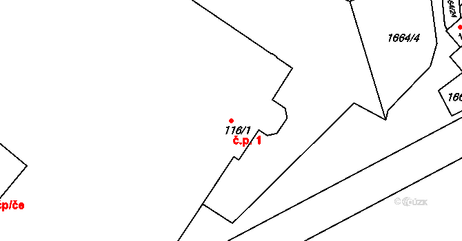 Měrunice 1 na parcele st. 116/1 v KÚ Měrunice, Katastrální mapa