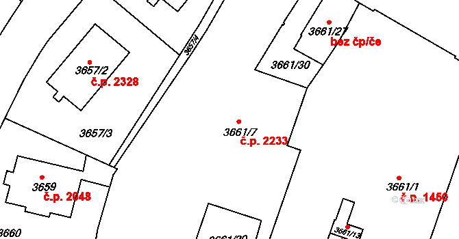Teplice 2233 na parcele st. 3661/7 v KÚ Teplice, Katastrální mapa