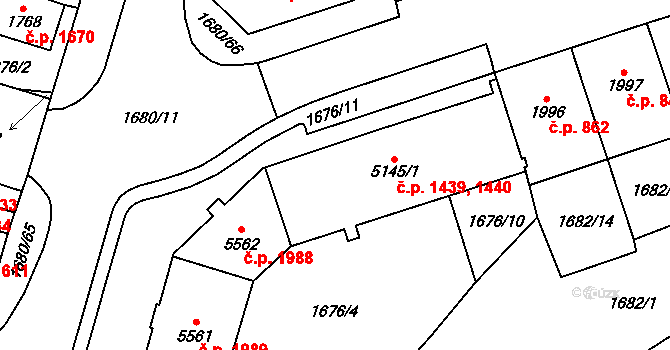 Cheb 1439,1440 na parcele st. 5145/1 v KÚ Cheb, Katastrální mapa