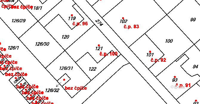 Libavské Údolí 100 na parcele st. 121 v KÚ Libavské Údolí, Katastrální mapa