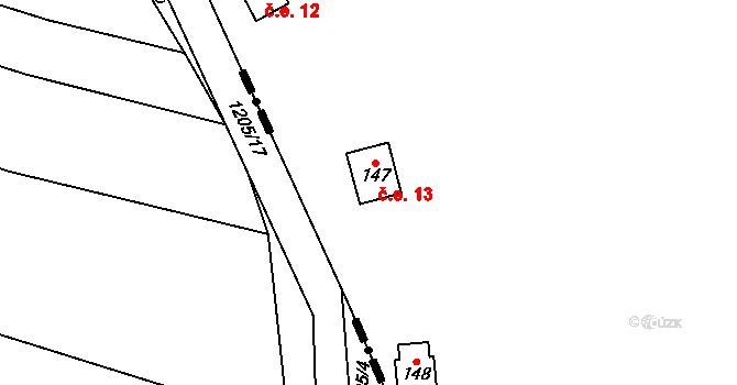 Bor 13, Suchdol nad Lužnicí na parcele st. 147 v KÚ Bor, Katastrální mapa