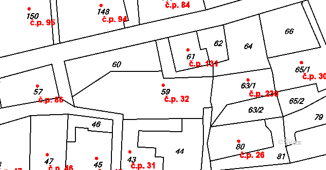 Velká Chuchle 32, Praha na parcele st. 59 v KÚ Velká Chuchle, Katastrální mapa