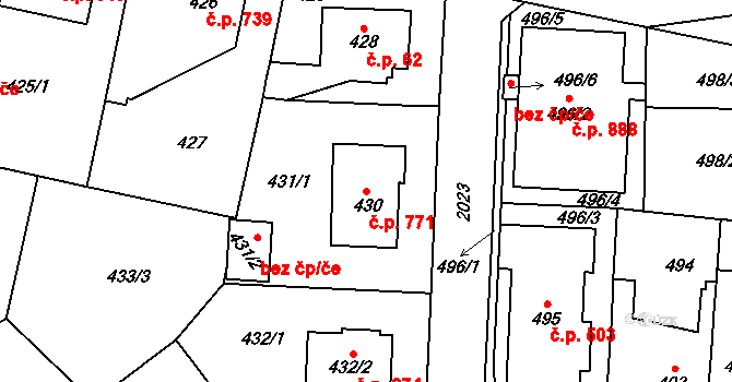 Kbely 771, Praha na parcele st. 430 v KÚ Kbely, Katastrální mapa