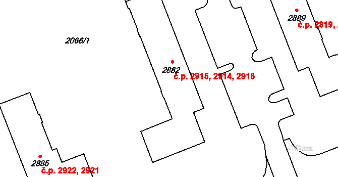 Hodonín 2914,2915,2916 na parcele st. 2882 v KÚ Hodonín, Katastrální mapa
