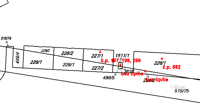 Neředín 197,198,199, Olomouc na parcele st. 227/1 v KÚ Neředín, Katastrální mapa