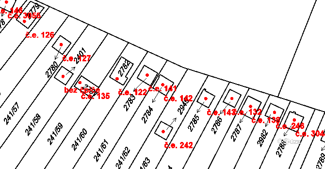 Sezimovo Ústí 142 na parcele st. 2784 v KÚ Sezimovo Ústí, Katastrální mapa