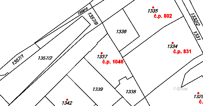 Chomutov 1046 na parcele st. 1337 v KÚ Chomutov I, Katastrální mapa