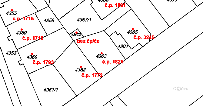 Chomutov 1825 na parcele st. 4363 v KÚ Chomutov I, Katastrální mapa