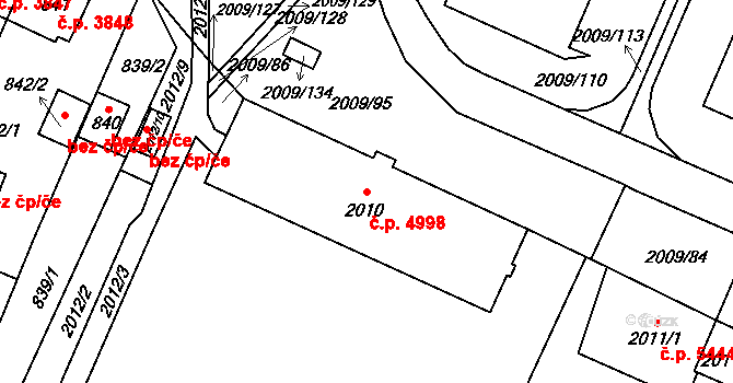 Chomutov 4998 na parcele st. 2010 v KÚ Chomutov I, Katastrální mapa