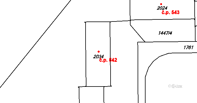 Hodkovice nad Mohelkou 542 na parcele st. 2034 v KÚ Hodkovice nad Mohelkou, Katastrální mapa