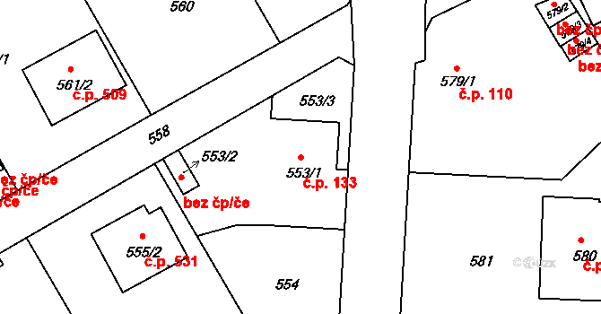 Liberec XI-Růžodol I 133, Liberec na parcele st. 553/1 v KÚ Růžodol I, Katastrální mapa