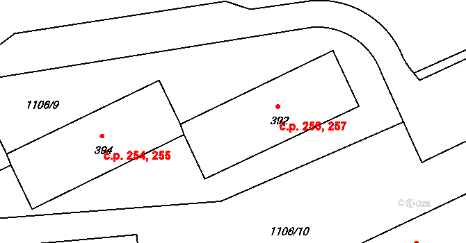 Věkoše 256,257, Hradec Králové na parcele st. 392 v KÚ Věkoše, Katastrální mapa