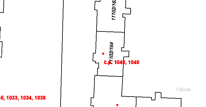 Severní Předměstí 1048,1049, Plzeň na parcele st. 11102/164 v KÚ Plzeň, Katastrální mapa
