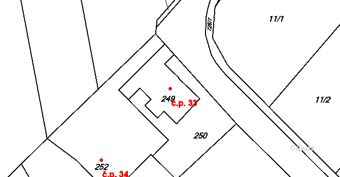 Dolní Datyně 33, Havířov na parcele st. 249 v KÚ Dolní Datyně, Katastrální mapa