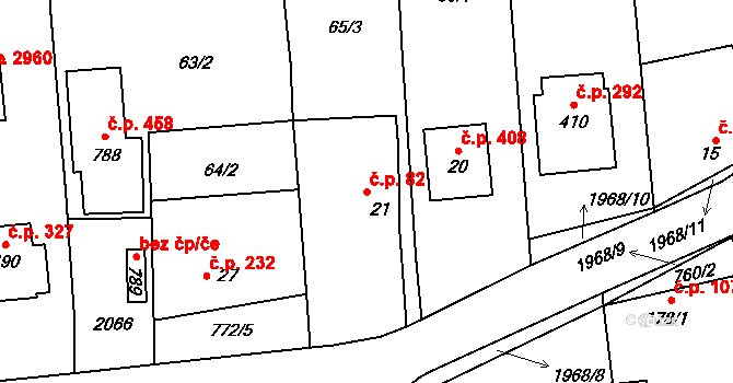 Louky 82, Zlín na parcele st. 21 v KÚ Louky nad Dřevnicí, Katastrální mapa