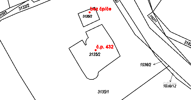 Buchlovice 432 na parcele st. 3135/2 v KÚ Buchlovice, Katastrální mapa