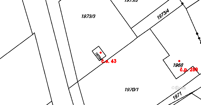Petrovice u Karviné 43 na parcele st. 1973/6 v KÚ Petrovice u Karviné, Katastrální mapa