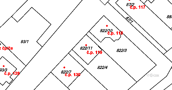 Josefov 119 na parcele st. 822/11 v KÚ Josefov u Hodonína, Katastrální mapa