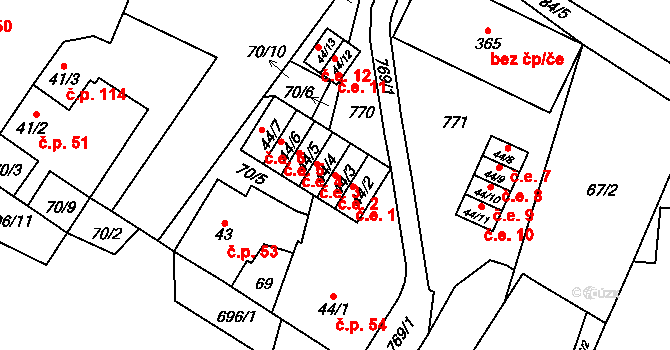 Mariánské Radčice 2 na parcele st. 44/3 v KÚ Mariánské Radčice, Katastrální mapa