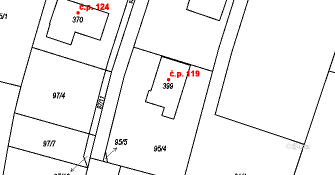 Domanín 119 na parcele st. 399 v KÚ Domanín u Třeboně, Katastrální mapa