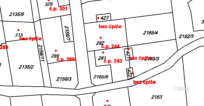 Úvalno 243 na parcele st. 281 v KÚ Úvalno, Katastrální mapa