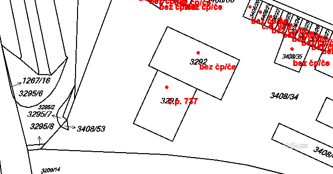 Předměstí 737, Litoměřice na parcele st. 3291 v KÚ Litoměřice, Katastrální mapa