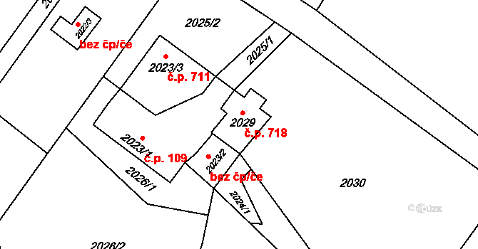 Suchdol nad Lužnicí 718 na parcele st. 2029 v KÚ Suchdol nad Lužnicí, Katastrální mapa