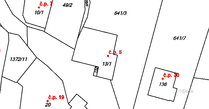 Divišovice 5, Sedlec-Prčice na parcele st. 13/1 v KÚ Divišovice, Katastrální mapa