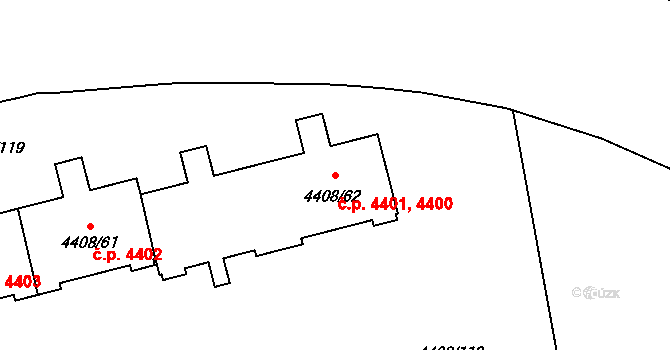 Poruba 4400,4401, Ostrava na parcele st. 4408/62 v KÚ Poruba-sever, Katastrální mapa