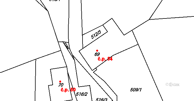 Kuklík 54 na parcele st. 69 v KÚ Kuklík, Katastrální mapa
