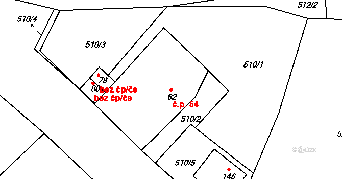 Jesenice 54, Okrouhlá na parcele st. 62 v KÚ Jesenice u Chebu, Katastrální mapa