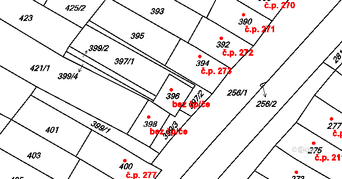 Veselí nad Moravou 38933187 na parcele st. 396 v KÚ Milokošť, Katastrální mapa