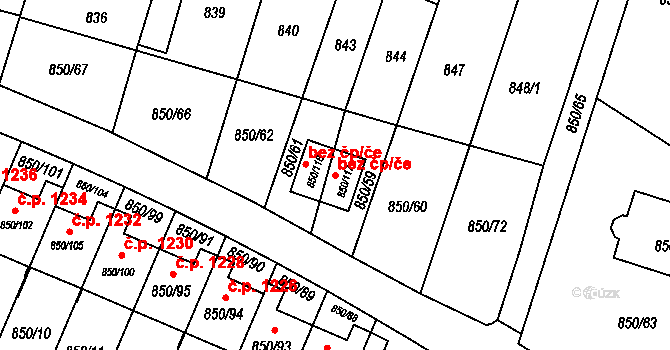 Mohelnice 38991187 na parcele st. 850/117 v KÚ Mohelnice, Katastrální mapa