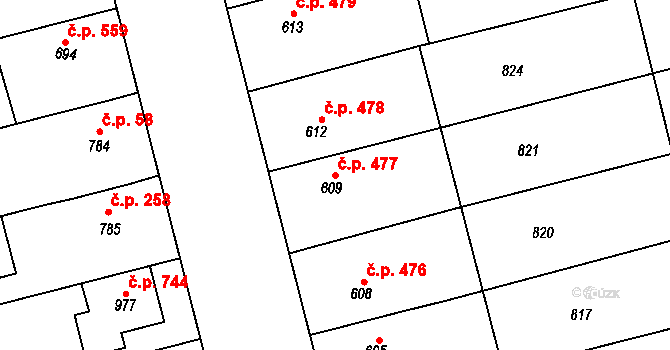Tlumačov 477 na parcele st. 609 v KÚ Tlumačov na Moravě, Katastrální mapa