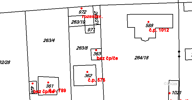 Rudná 39610187 na parcele st. 363 v KÚ Hořelice, Katastrální mapa