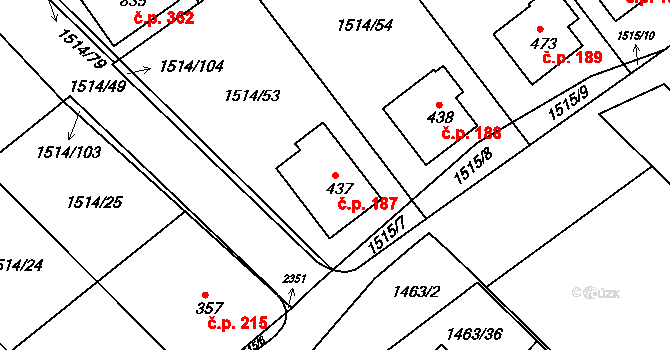 Pozlovice 187 na parcele st. 437 v KÚ Pozlovice, Katastrální mapa