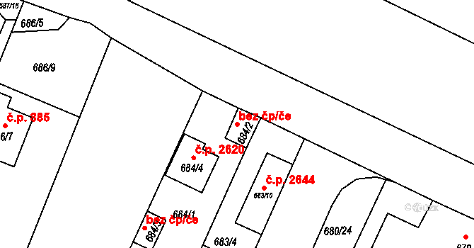 České Budějovice 40500187 na parcele st. 684/2 v KÚ České Budějovice 3, Katastrální mapa