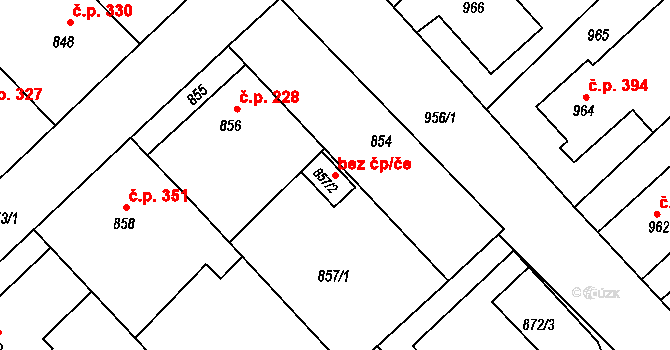 Měřín 40720187 na parcele st. 857/2 v KÚ Měřín, Katastrální mapa