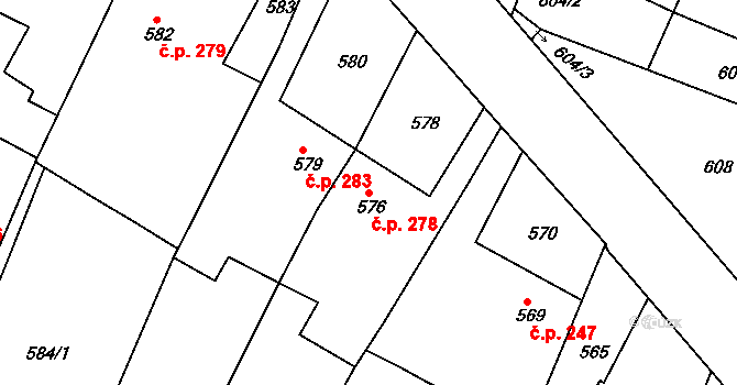 Želechovice nad Dřevnicí 278 na parcele st. 576 v KÚ Želechovice nad Dřevnicí, Katastrální mapa