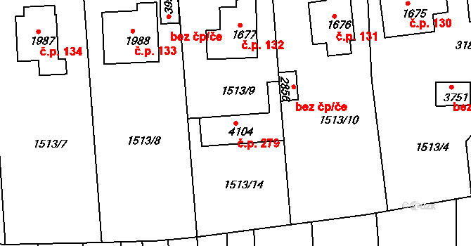 Nádražní Předměstí 279, Český Krumlov na parcele st. 4104 v KÚ Český Krumlov, Katastrální mapa