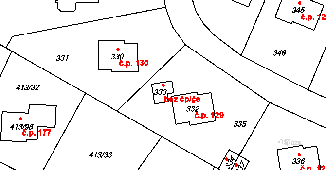 Lidice 44423187 na parcele st. 333 v KÚ Lidice, Katastrální mapa