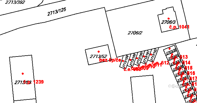 Pelhřimov 45256187 na parcele st. 2713/52 v KÚ Pelhřimov, Katastrální mapa
