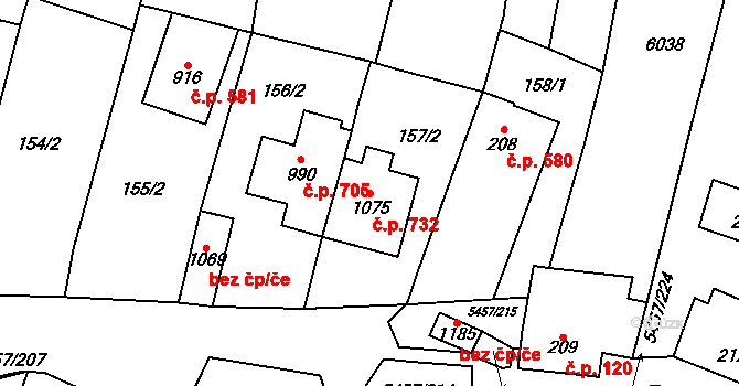 Polešovice 732 na parcele st. 1075 v KÚ Polešovice, Katastrální mapa