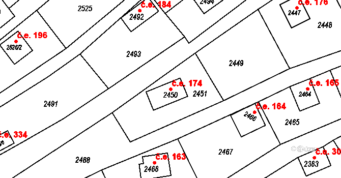 Buchlovice 174 na parcele st. 2450 v KÚ Buchlovice, Katastrální mapa