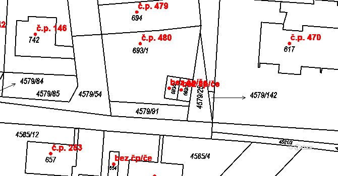 Vroutek 48572187 na parcele st. 693/2 v KÚ Vroutek, Katastrální mapa