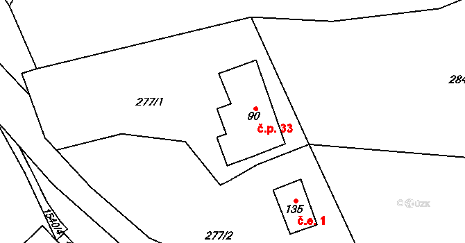 Rychnov 33, Krouna na parcele st. 90 v KÚ Rychnov, Katastrální mapa