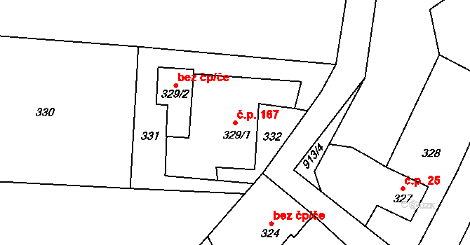 Dolní Žukov 167, Český Těšín na parcele st. 329/1 v KÚ Dolní Žukov, Katastrální mapa