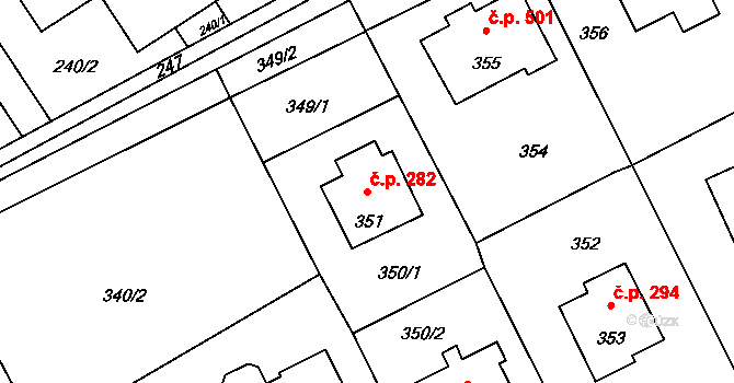 Průhonice 282 na parcele st. 351 v KÚ Hole u Průhonic, Katastrální mapa