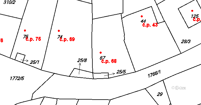 Borkovice 68 na parcele st. 67 v KÚ Borkovice, Katastrální mapa
